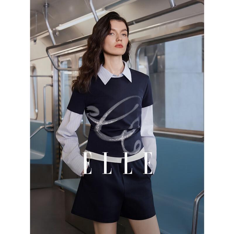 ELLE Color-Block Print Short-Sleeve T-shirt M