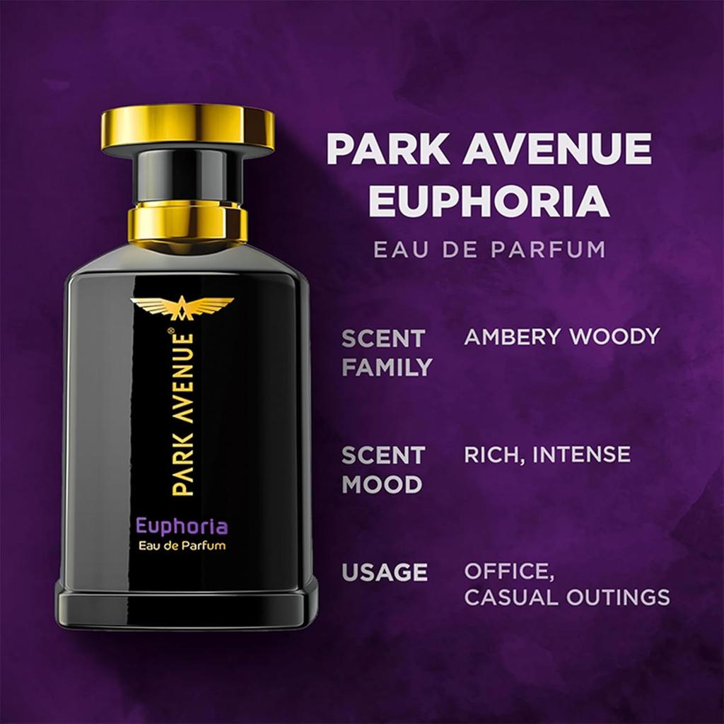 Park Avenue Euphoria Eau De Parfum Men 100ml Long Lasting Luxury Fragrance Amber Musk Scent for Every Occasion