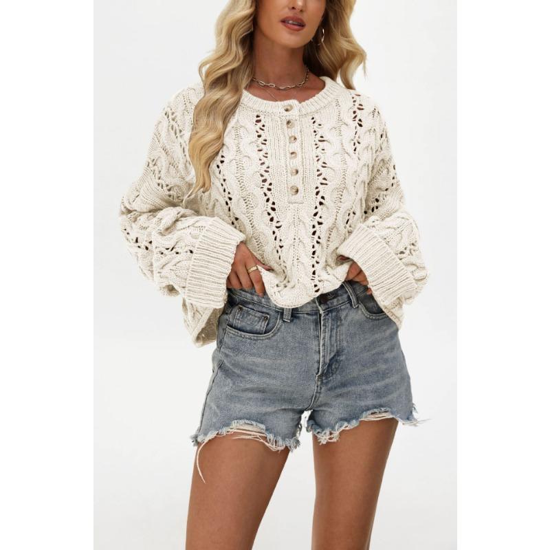 

New autumn and winter button sweater women s clothing hot sale loose solid color pullover short knitted sweater XL абрикосовый