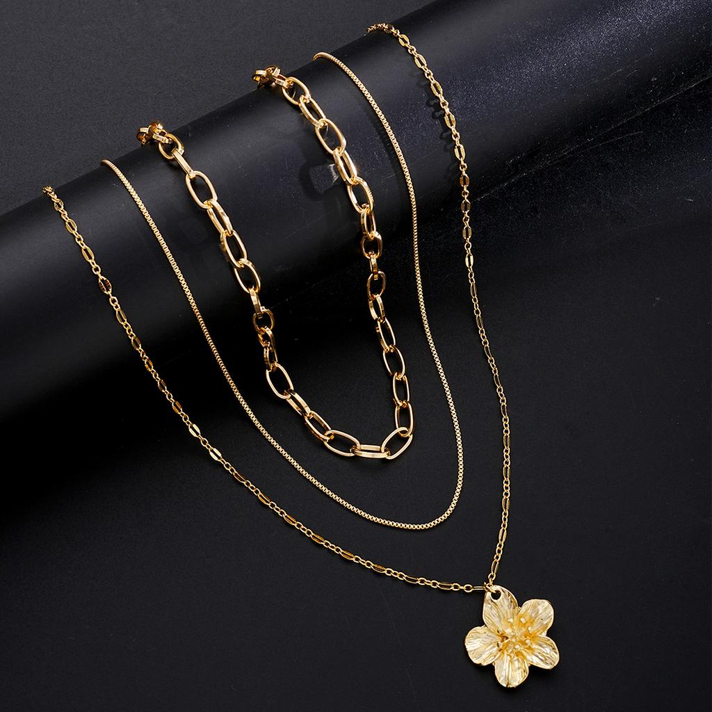 3pcs Flower Pendant Snake Bone Chain Necklace Set Elegant Vintage Minimalist Metal Layered Necklaces Holiday Daily Wear Jewelry