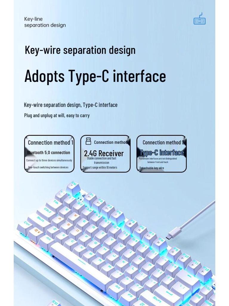 AULA F3009 Wireless Three-Mode 87-Key Mechanical Keyboard for Esports, Gaming, and Office Use