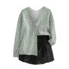 Women's V Neck Top Printing Thickened Plush Cashmere Warm Long Top