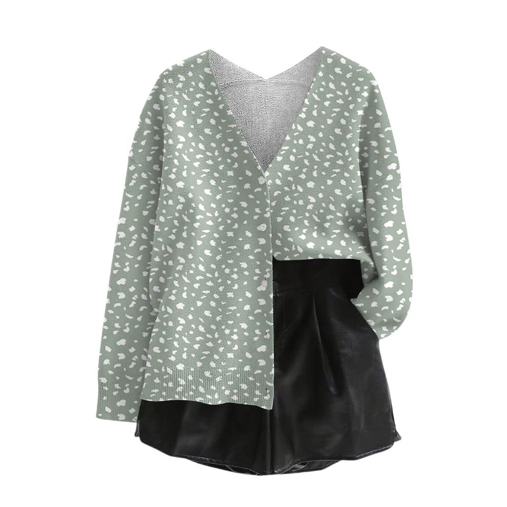 Women's V Neck Top Printing Thickened Plush Cashmere Warm Long Top