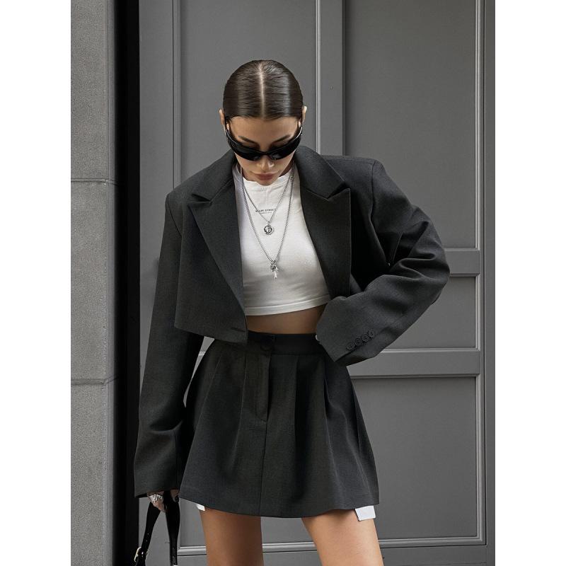 

Tooxika женский модный костюм с прямыми плечами и лацканами + комплект из мини-юбки S