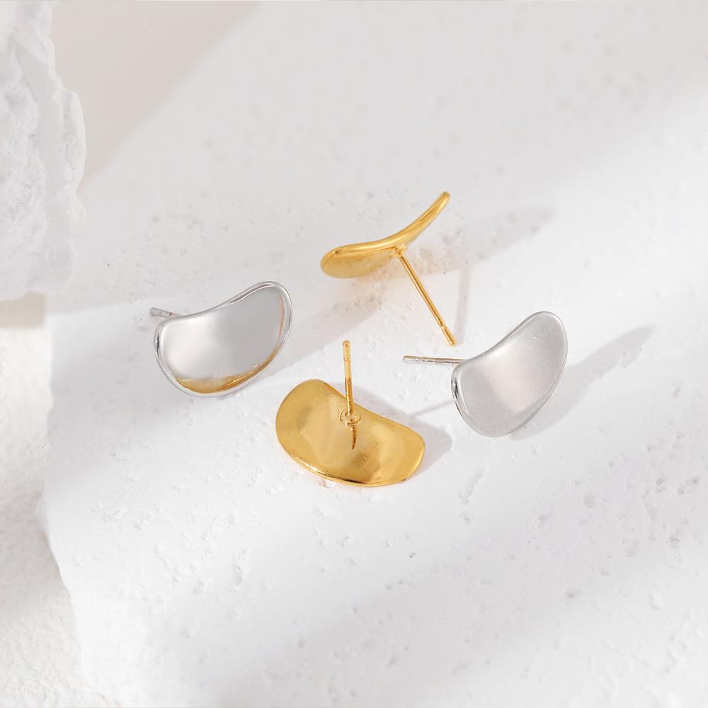 18K Gold Lentil Stud Earrings Glossy Simple Versatile Premium Geometric Warped Edge Earrings Earrings