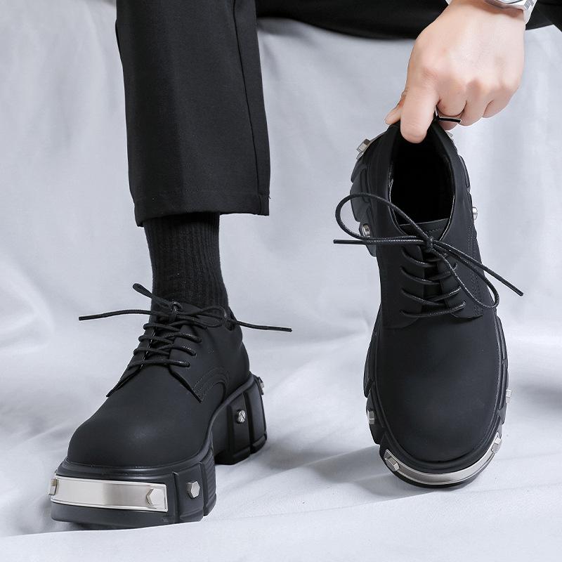 Niche platform carbon black iron head punk derby shoes men's premium matte round head shoes high street big head shoes 22977-R