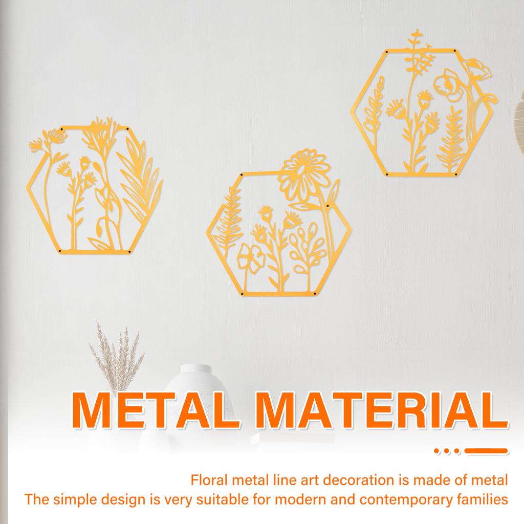 3Pcs Iron Metal Flower Wall Decor  Abstract Floral Splicing Line Art Hanging Wall Sculpture for Living Room Bedroom Decorations