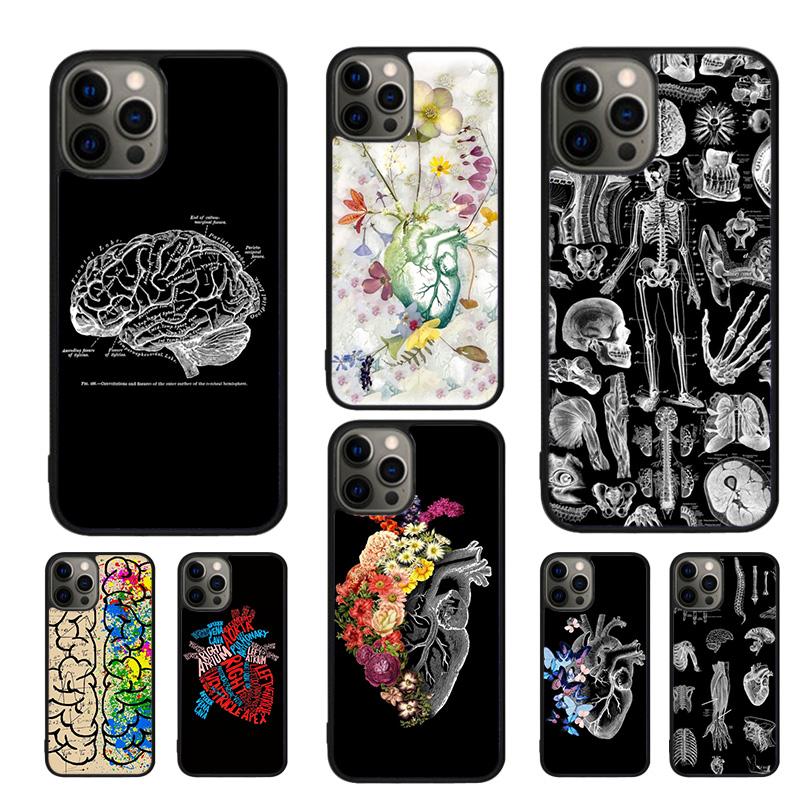 Vintage Anatomy Heart Cardiac Brain Nurse Phone Case For iPhone 17 Air 16 15 14 11 12 13 Pro MAX Plus Coque Cover