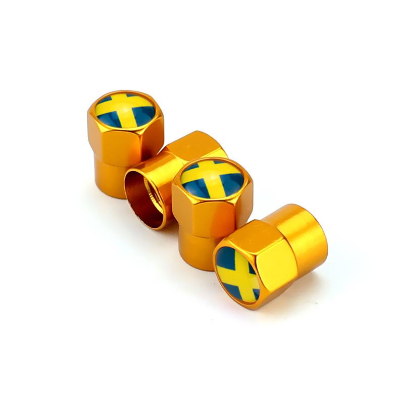 Lot de 4 bouchons de valve de pneu aux couleurs du drapeau suédois pour Volvo, Skoda, BMW, Subaru, Toyota, Honda, Volkswagen, Ford, Hyundai et Nissan.