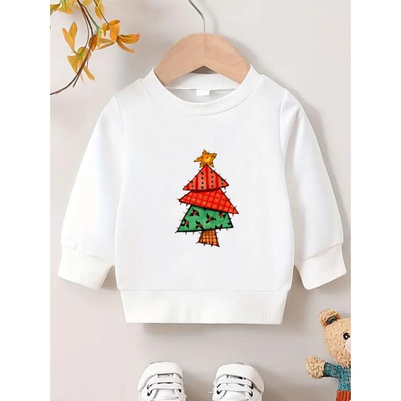 European sizes Christmas Tree Print Pattern, Soft And Comfortable Thin Round-Neck Sweatshirt for  Kids Aged 0-3 Years 110 белый