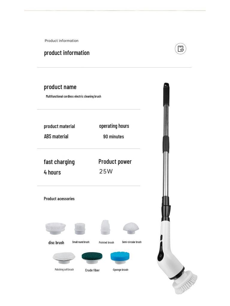 7-i-1 Sladdlös Elektrisk Rengöringsborste med Utdragbart Långt Handtag för Badrum och Golv