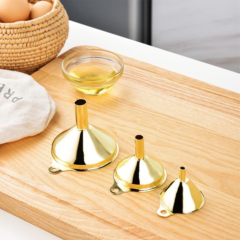 Gold-plated Stainless Steel Funnel Set for Essential Oils, Spices, Liquids, Kitchen Gadgets, Food Grade Bottles, Portable Funnel