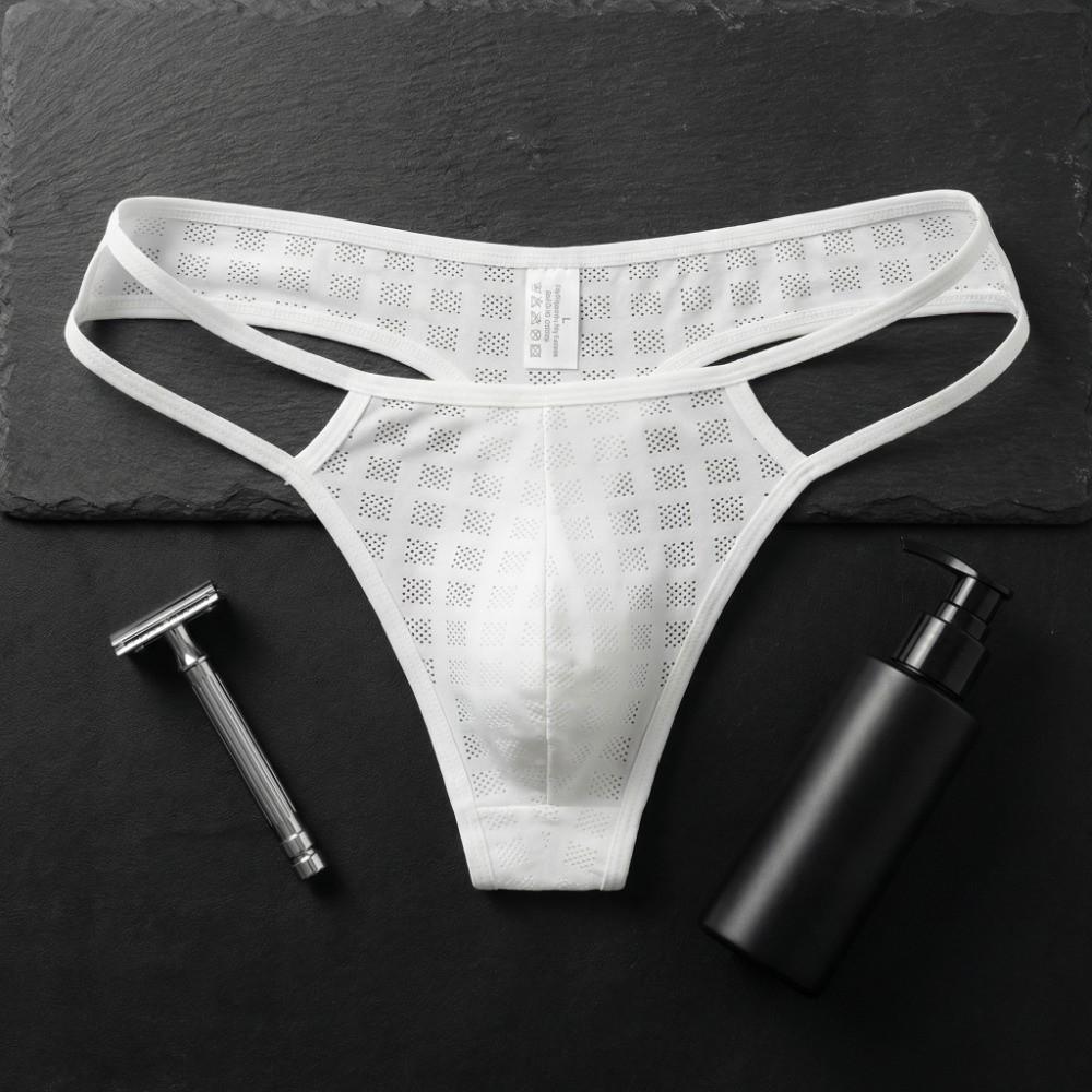 Hollow Men's Thongs Ultra-thin T Back Panties Breathable Mesh Underpants Summer