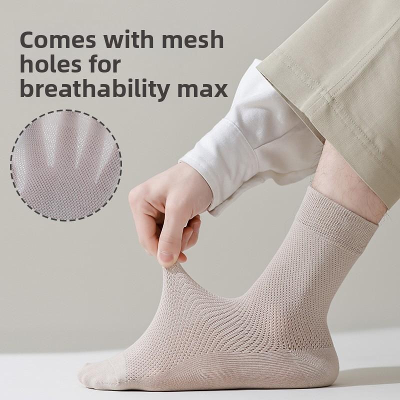 Men's Summer Mesh Pure Cotton Mid-Calf Breathable Anti-Sweat Cotton Stockings Anti-Odor Long-Sleeved Stockings