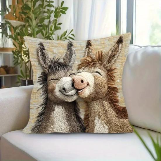 Cartoon Donkey Pillow Cover Zippered Cute Animal Pillowcase Decorative Throw Pillow Cover for Car Sofa Couch Bedroom