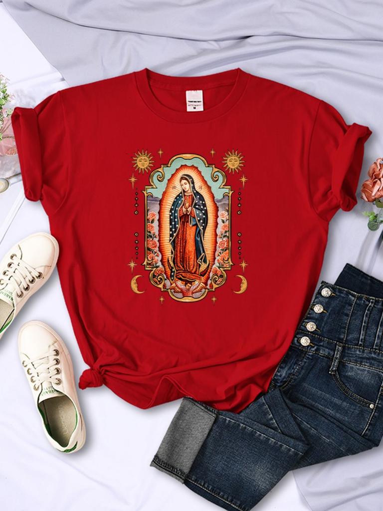 T-shirts pour femme Rue Notre-Dame de Guadalupe Imprimé T-shirts Confortable Col Rond Manches Courtes Douces Été Décontracté Vêtements Féminins