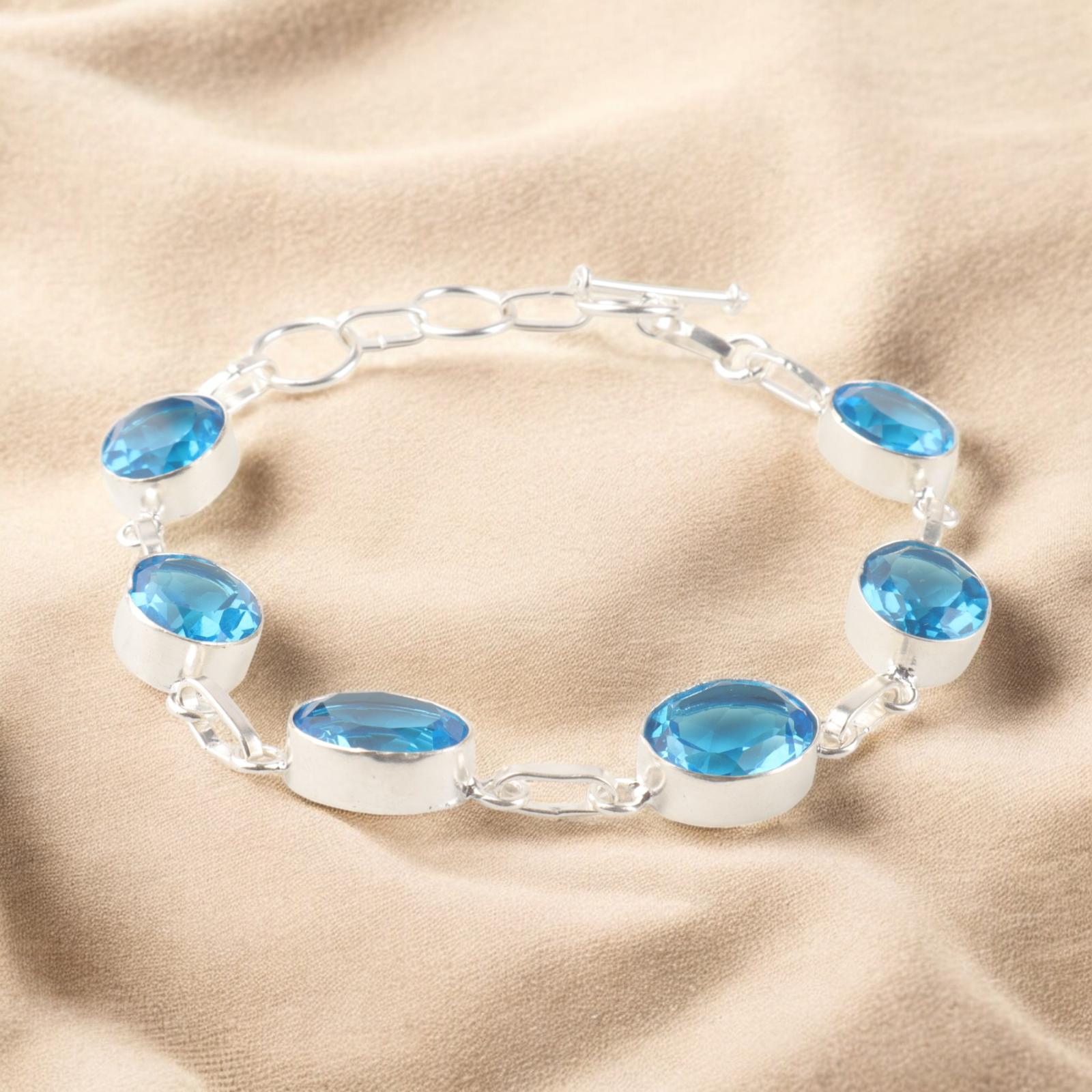 

Швейцарский голубой топаз драгоценный камень 925 стерлинговое серебро ювелирные изделия ручной работы бохо браслет 9 RB-5-11