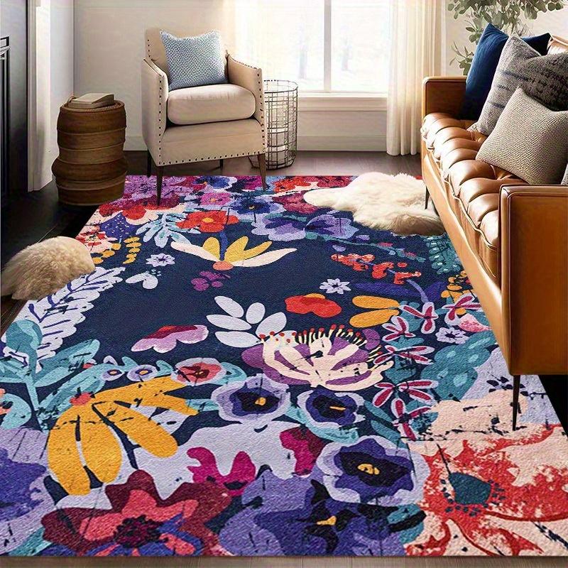 Vibrant Multicolor Floral Area Mat - Non-Slip Polyester Mat, Large Size Home Decor Rugs for Living Room, Durable Floor Covering