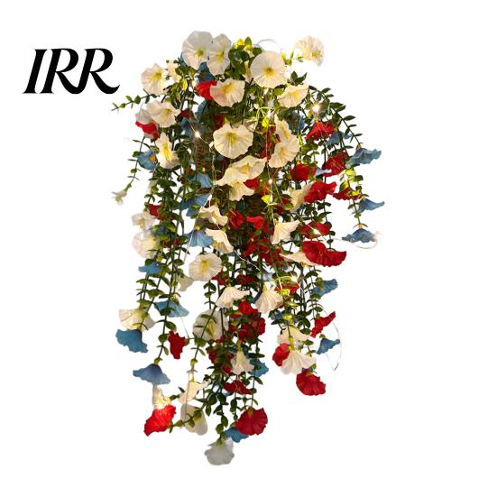 Outdoor Party Decorations Patriotic Hanging Basket, Red White Blue Artificial Flowers for America's Flower Basket 250th Anniversary, UV Fade Resistant