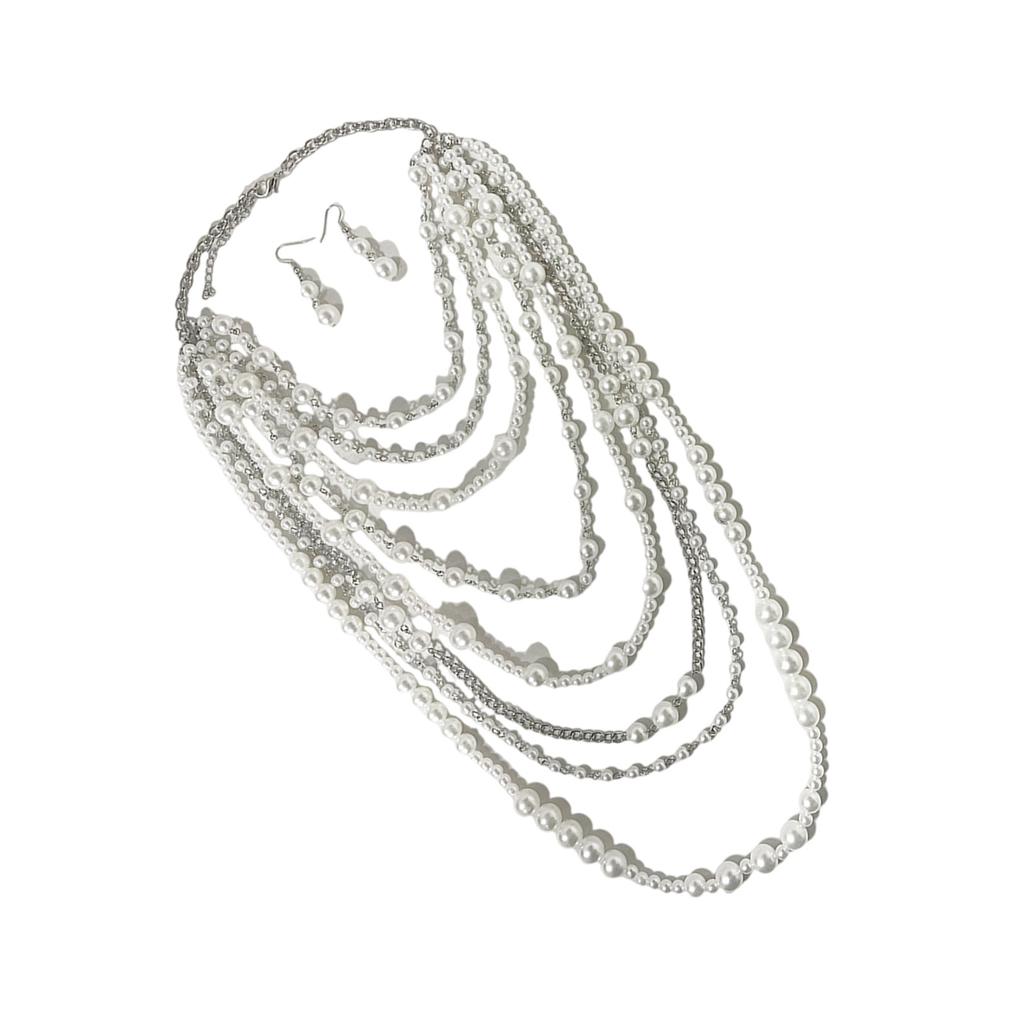 Stylish Simulated Pearls Chain Necklace and Earrings Set Women Elegant Jewelry Set Drop Earrings Perfect for Parties