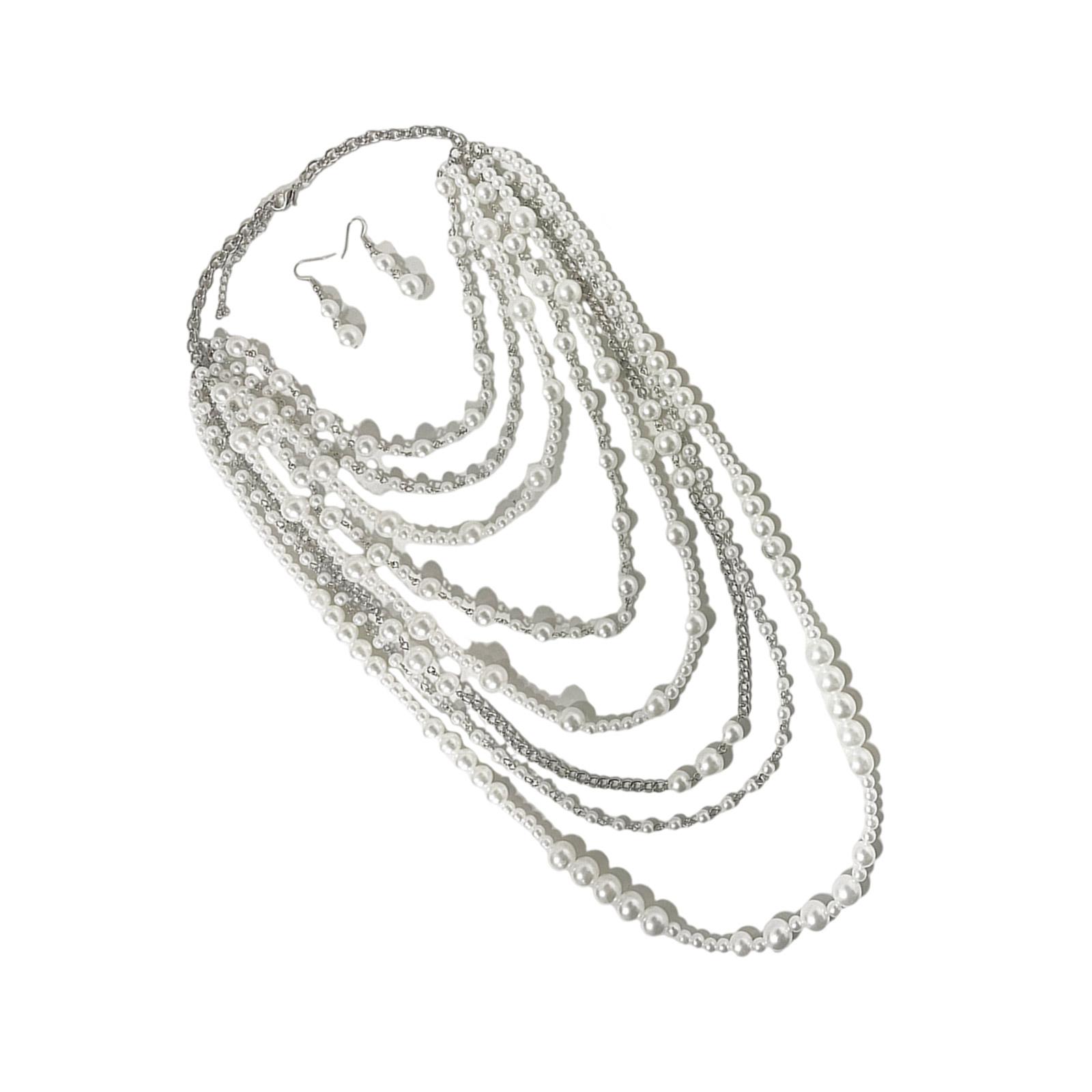 

Модное ожерелье из искусственного жемчуга, ожерелье на длинной цепочке и набор серег, бижутерия из бусин, текстура имитации жемчуга для женщин серебряный