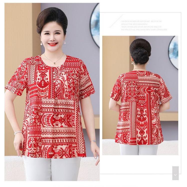 Summer Women's Print Blouse Loose Short Sleeve T-shirt Round Neck Plus Size Blouse 3XL-8XL