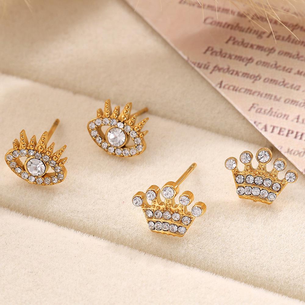 Stainless Steel Sequin Moon Crown Earrings for Women - Luxurious & Stylish Ear Studs