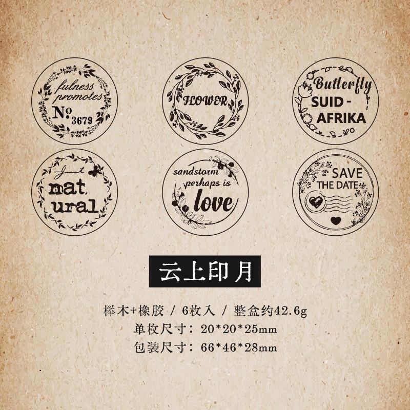6 pcs Cartoon Text Flowers Week Wooden Rubber Stamp Scrapbooking Deco DIY Craft Standard Wooden Stamps Set