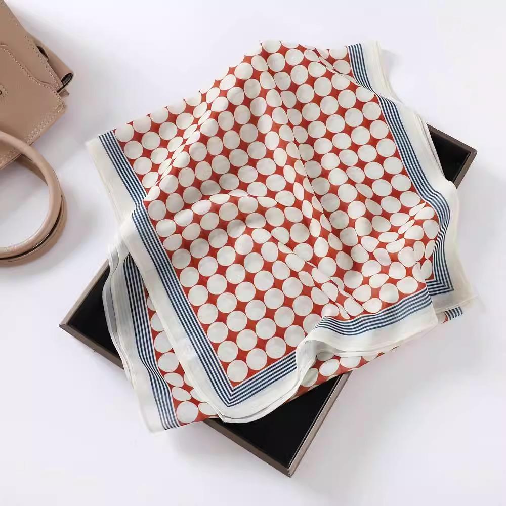 Fashion new long silk scarf women's Korean version line printing simulation silk medium length thin scarf sunscreen shawl
