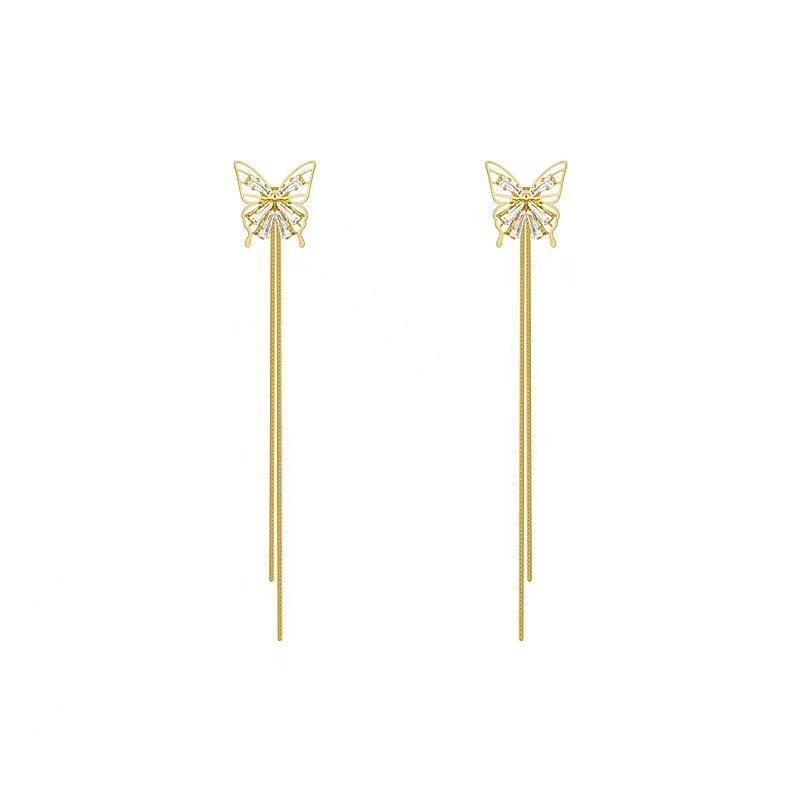 2024 Hot Style Long Tassel Butterfly Stud Earrings for Women - High-End Light Luxury
