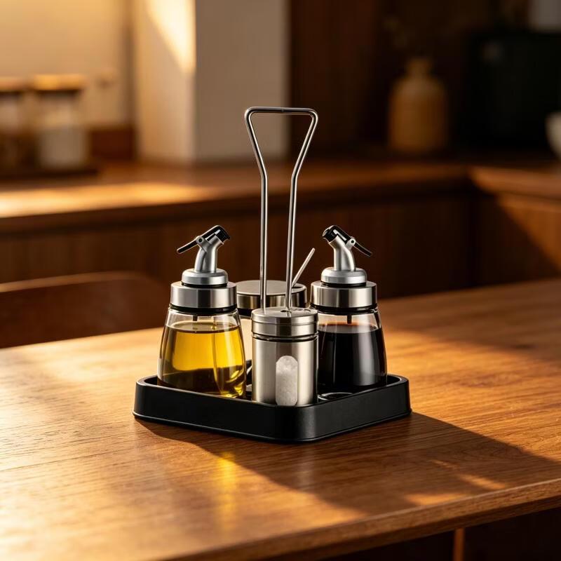 

Glass Seasoning Bottle & Jar Set with Stainless Steel Tray