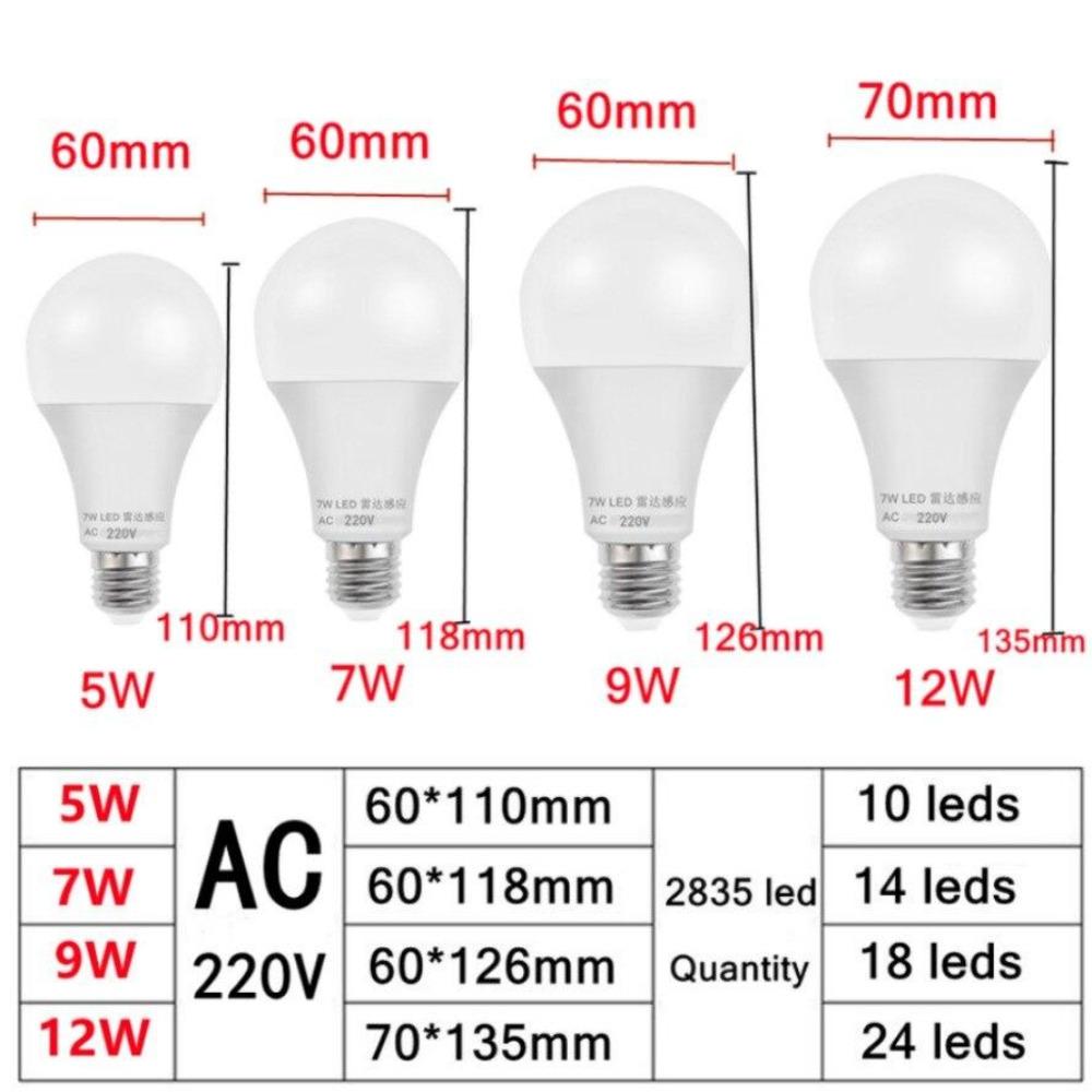 E27 85V-265V Lampadina LED con Sensore di Movimento Radar a Microonde Lampada LED Automatica Intelligente Lampadina Infrarossa Risparmio Energetico Casa Portico Scala Corridoio