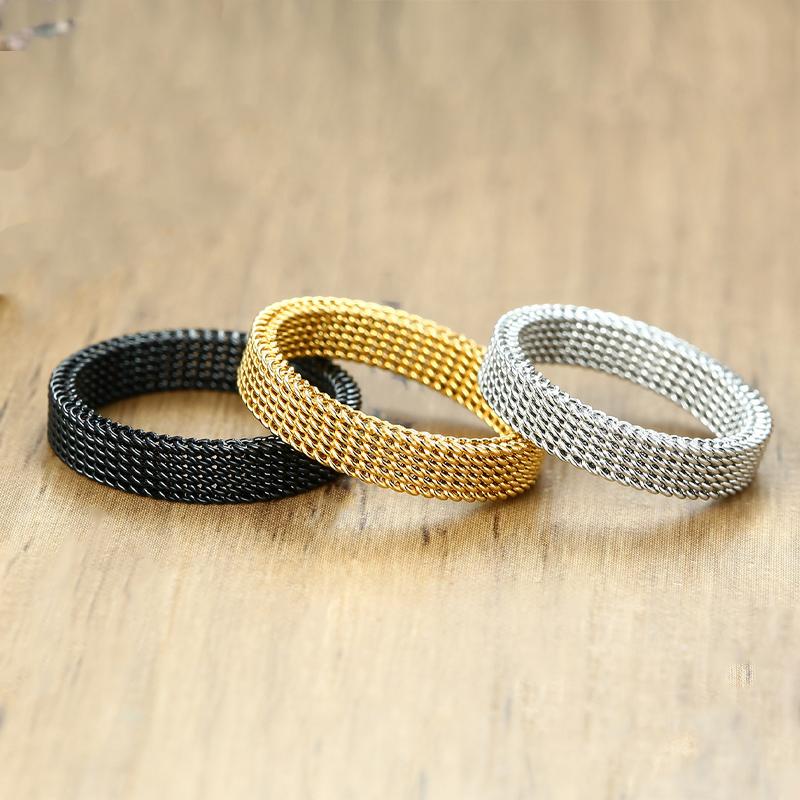 Fashion New Mens Modern Stainless Steel Mesh Band Ring 4mm 8mm Wide For Men Women Retro Jewelry Gift