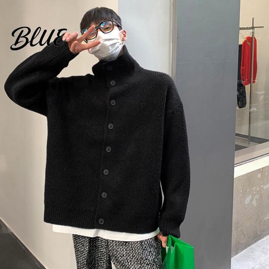 Cardigan da uomo Maglione Elastico Bottonato Protezione Collo Collo Alto Autunno Inverno Lavorato a Maglia Spesso Maniche Lunghe