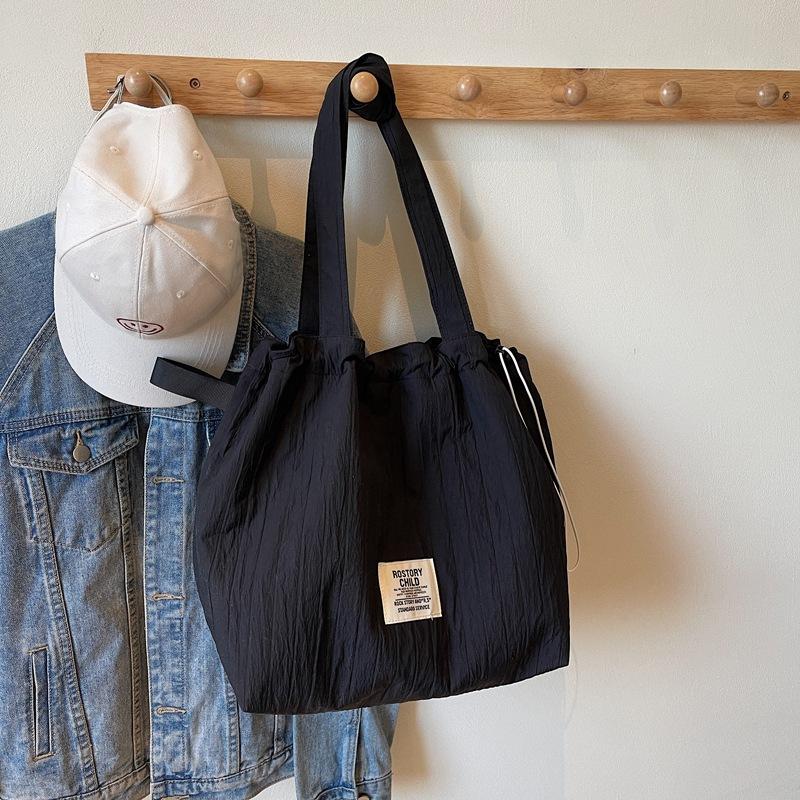 New Drawstring Shoulder Bag Lazy Style Tote Cloth Bag Women's Large Capacity Commuting Bag Student Class Bag