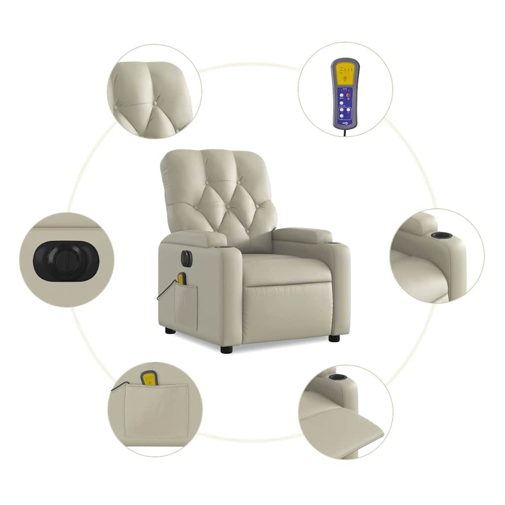 Electric Massage Chair Cream Faux Leather