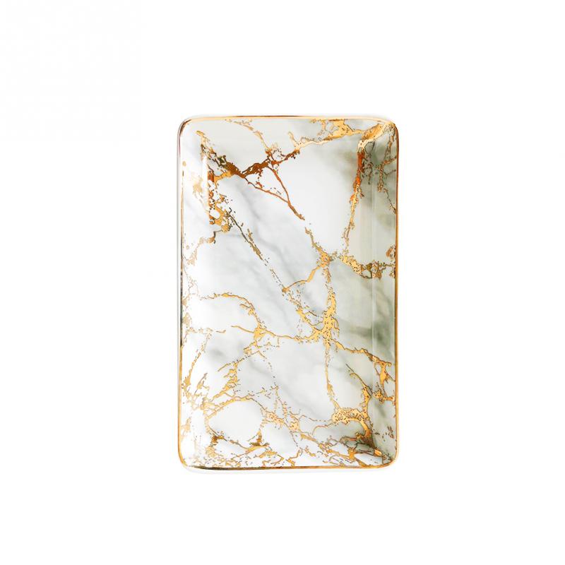 Luksusowa ceramiczna taca z marmurową fakturą, złota płyta, taca do dekoracji domu, deser, owoce, przekąski, ceramiczna płyta, taca do przechowywania biżuterii