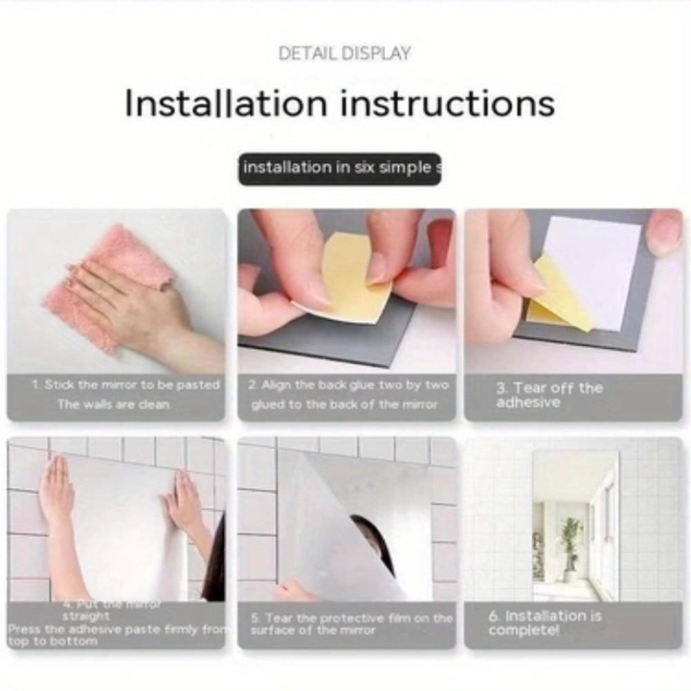 4pcs Shatterproof Acrylic Mirror Sheet Simple Makeup Mirror Non Glass Mirror Stickers Bathroom