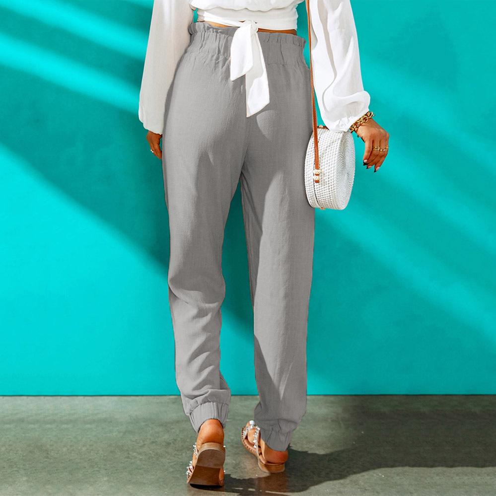 Damesweatbukser Vår Ny Rynkekant Elastisk Liv Høyt Liv Bukser Dame Fritidsbukser