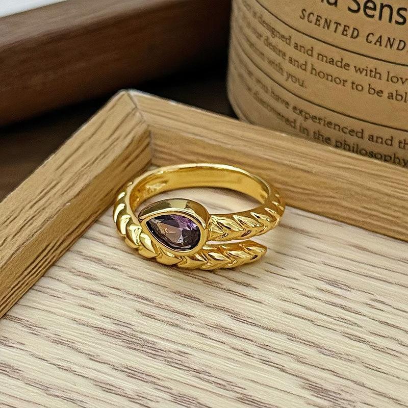 French Medieval Retro Brushed Four-Leaf Clover Open Ring Niche High-End Diamond-Encrusted Zircon Flower Index Finger Ring Female