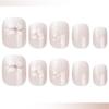 24Pieces Short French Tip Press On Nail with Flower Designs Semi Transparent Square Faux Nail Glues On Nail for Women