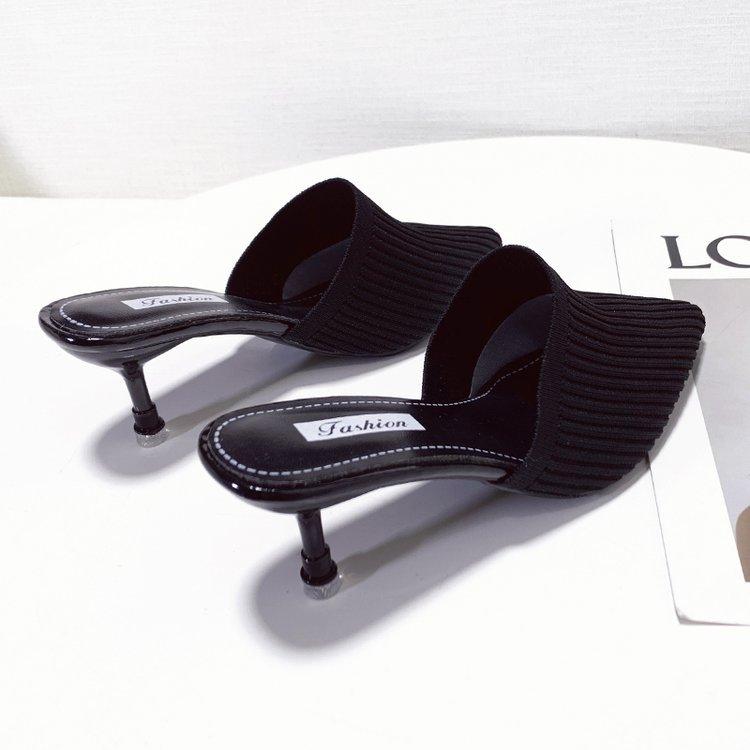 Spring and summer new pointed slippers women's bag head stiletto fashion fly-woven outer wear cool slippers