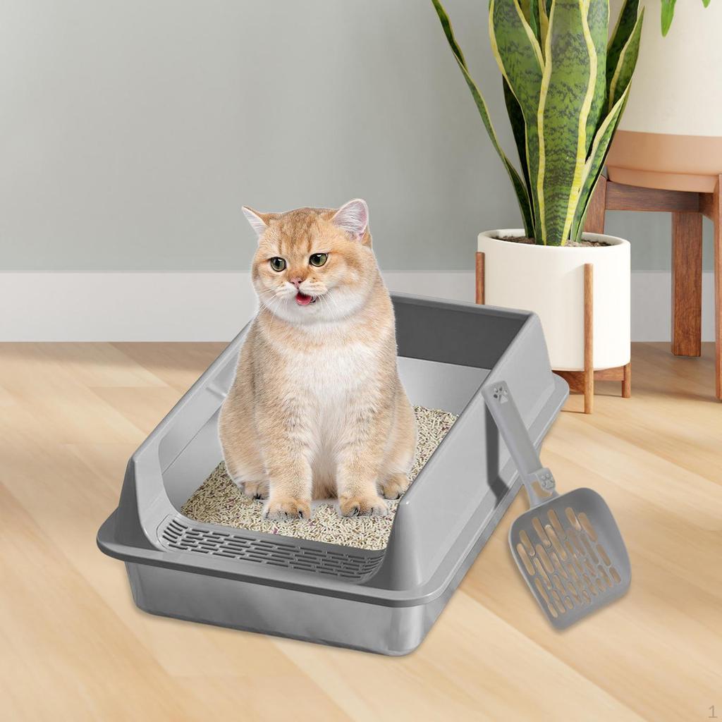Stainless Steel Litter Box with Cat Shovel Container Large Gray