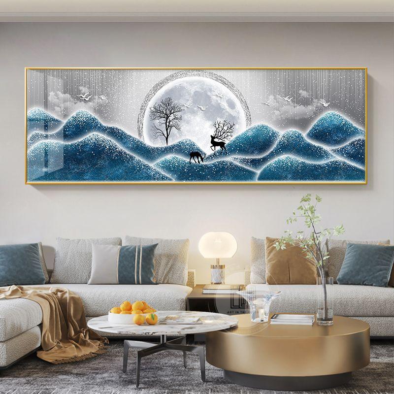 Chinese Style Golden Leaves Deer Canvas Painting Feathers Wall Art Feng Shui Mountain Posters and Prints Living Room No Frame