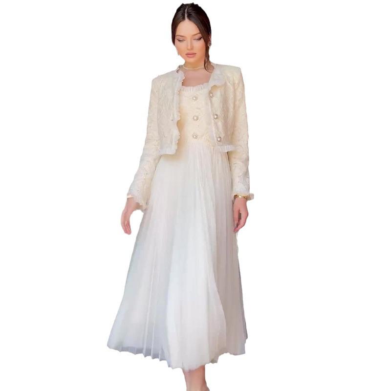 2024 Europäisch & Amerikanisch Französisch-Inspiriertes Elegantes Damen Kleines Duftspitze Langes Kleid Set