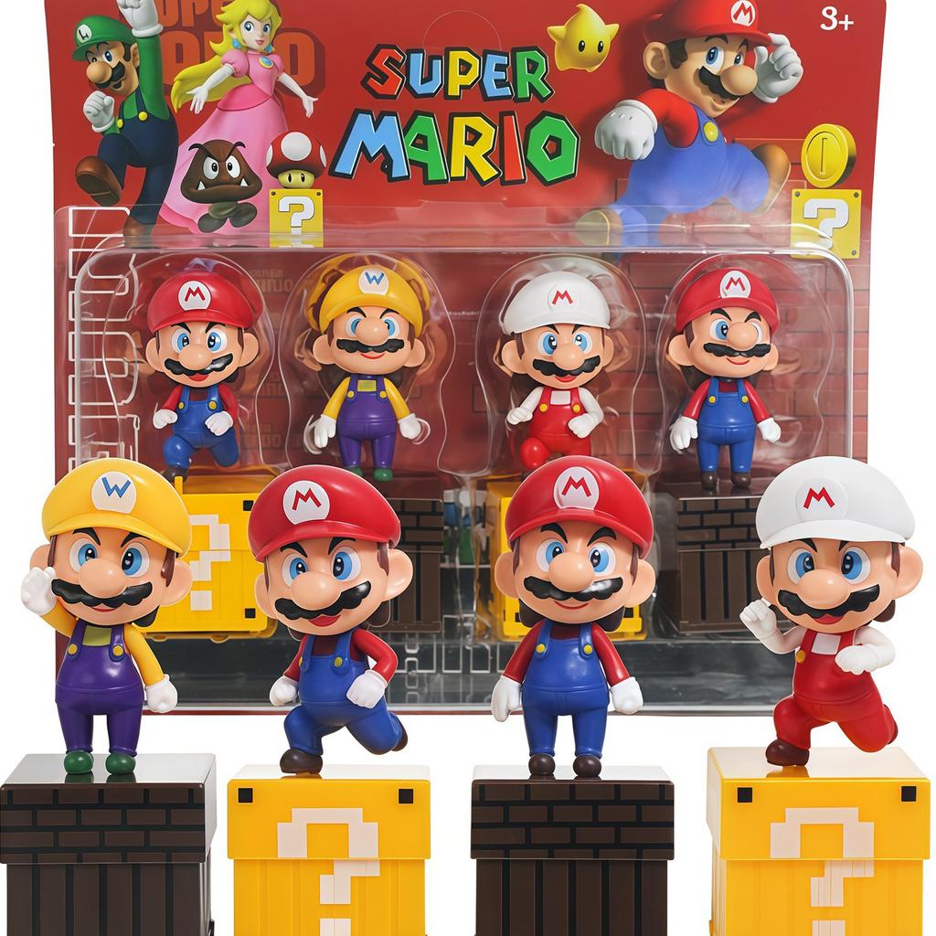 In Stock 4Pcs/Set Super Marios Action Figure Model Doll Cake Decoration Car Ornaments Anime Peripherals Children Toys