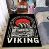 Viking Ship Carpet with Red Sun, Runic Border, Black Nordic Decor Suitable for Use As an Anti-slip for Living Room Bedroom Sofas