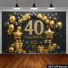 2D-Ebene Premium Schwarz und Gold 40. Geburtstag Hintergrundbanner mit glänzenden goldenen Zahlen + Geburtstagsdekorationen