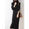 2022 Women’s High-Neck Ribbed Wool Knit Dress - Slimming Over-the-Knee Base Layer