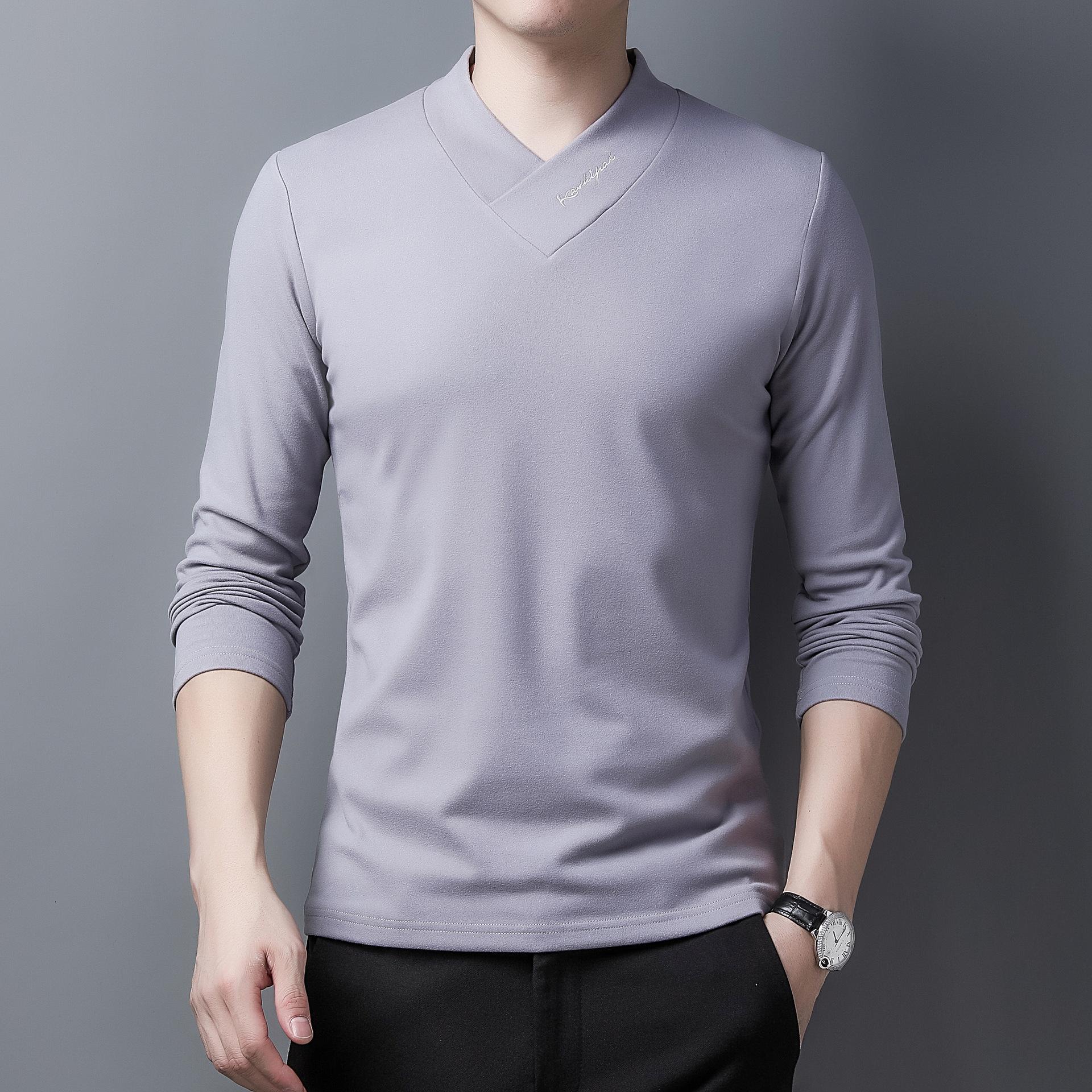 Long Sleeve T-Shirt V-Neck Top Middle-Aged & Young Men s Fashion Casual M